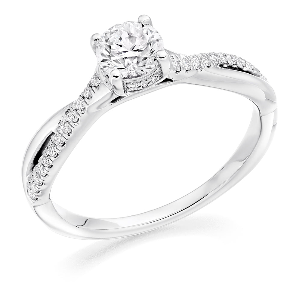 Curved-Shoulder Solitaire Round Brilliant Engagement Ring 0.65ct in White Gold