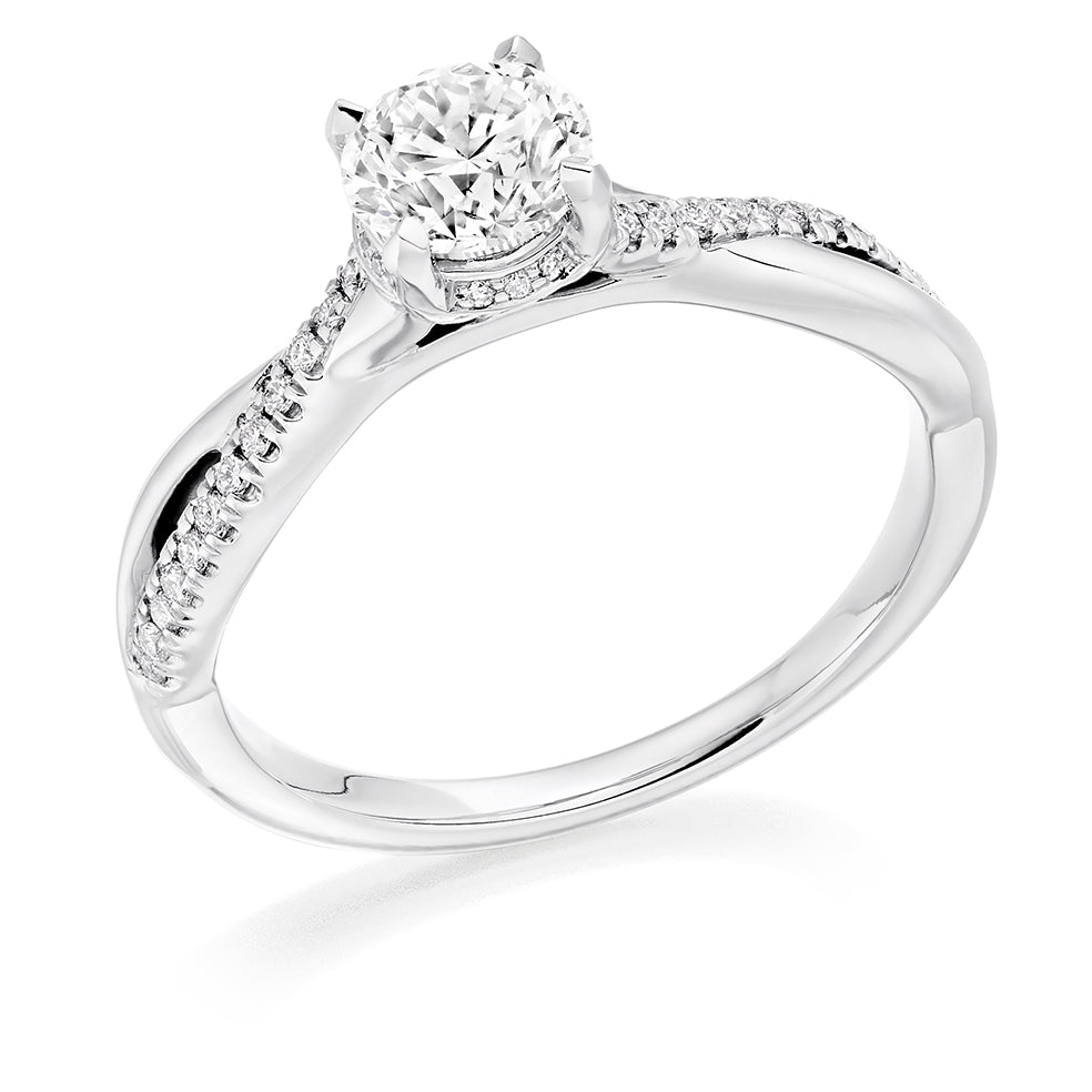 Split-Shoulder Solitaire Round Brilliant Engagement Ring 0.9ct in White Gold