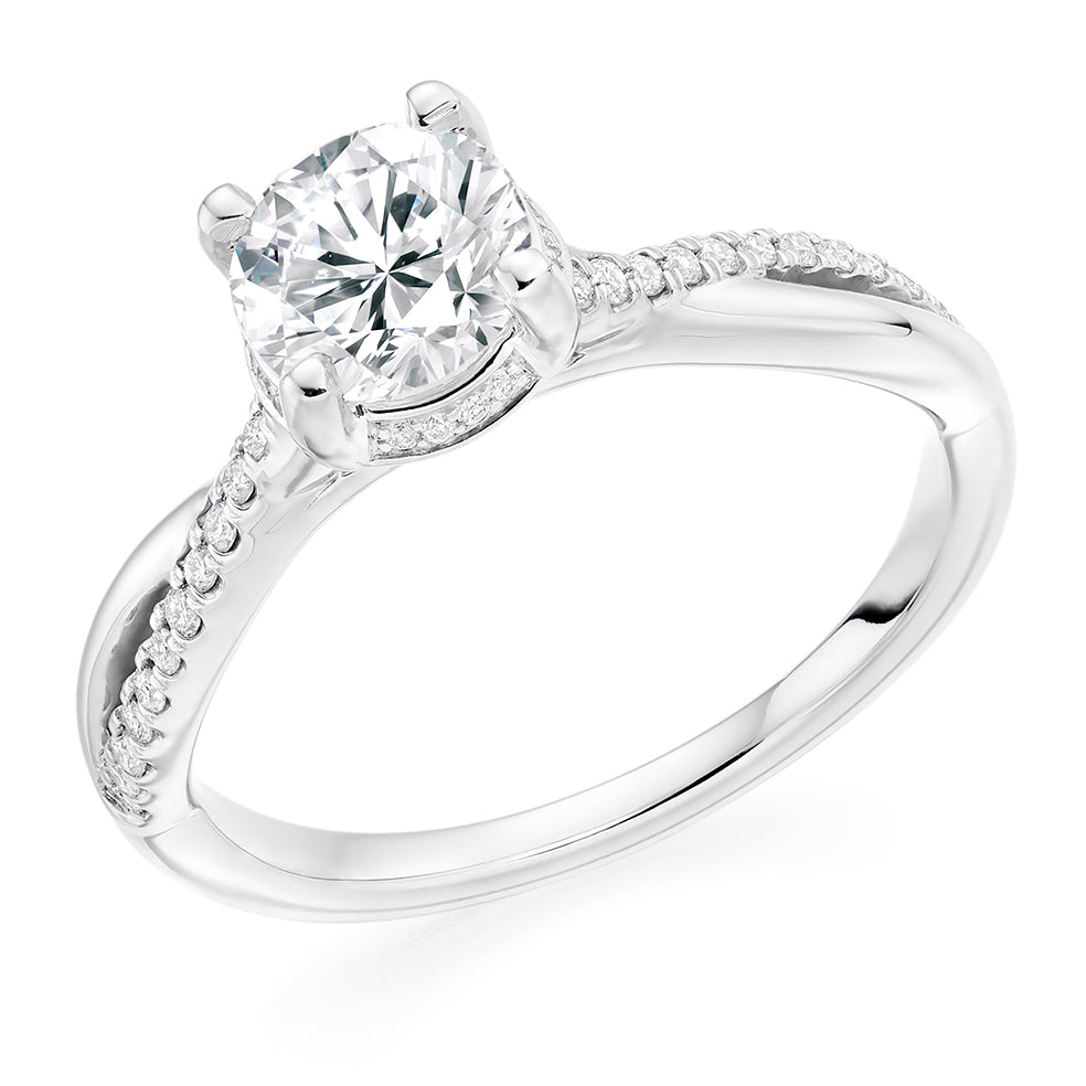 Solitaire with Split Shoulders Round Brilliant Engagement Ring 1.15ct in White Gold