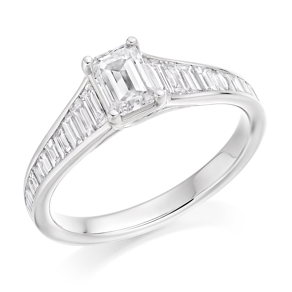 Channel-Set Solitaire Emerald Cut Engagement Ring, 0.5ct in White Gold