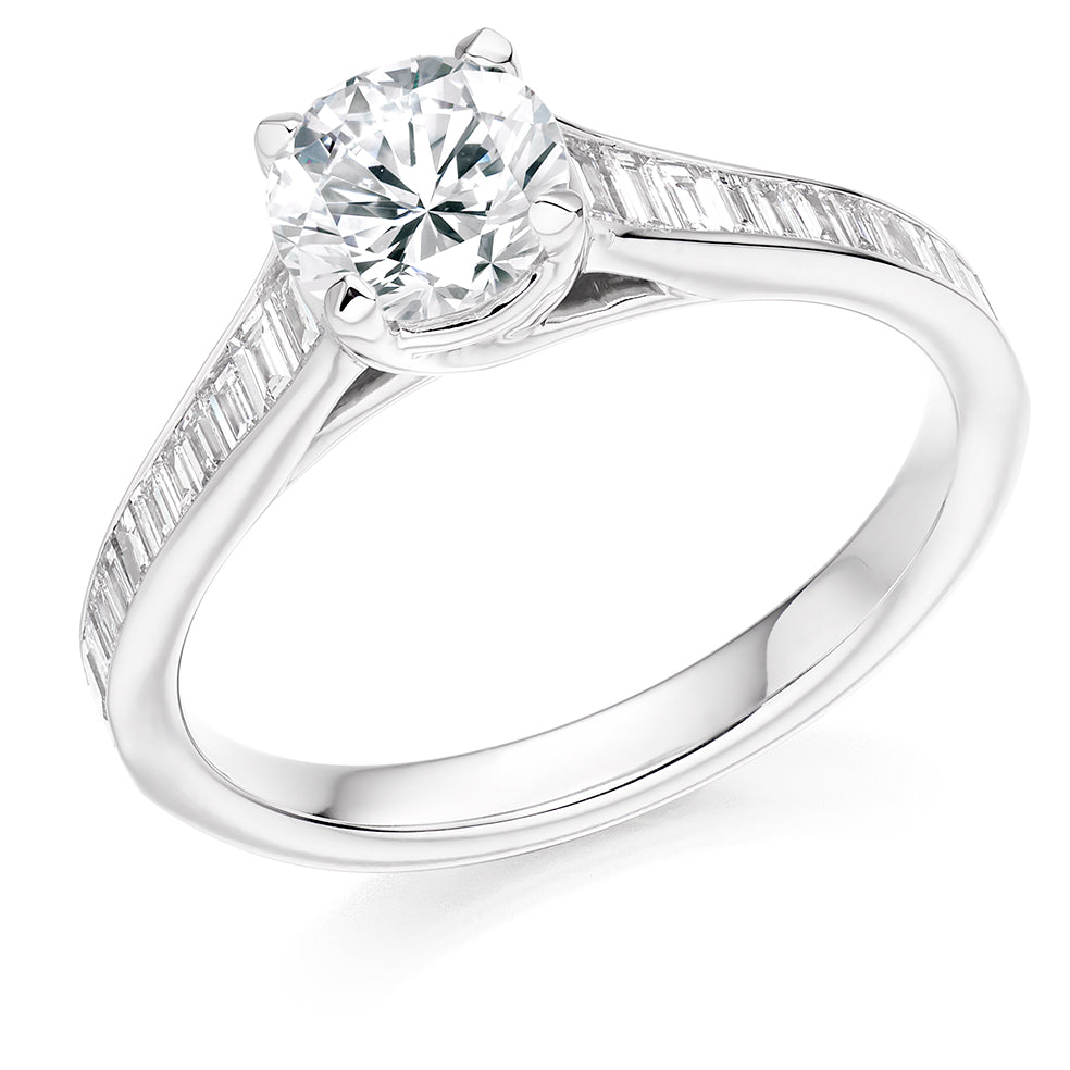 Channel-Shouldered Solitaire Round Brilliant Engagement Ring, 0.9ct in White Gold