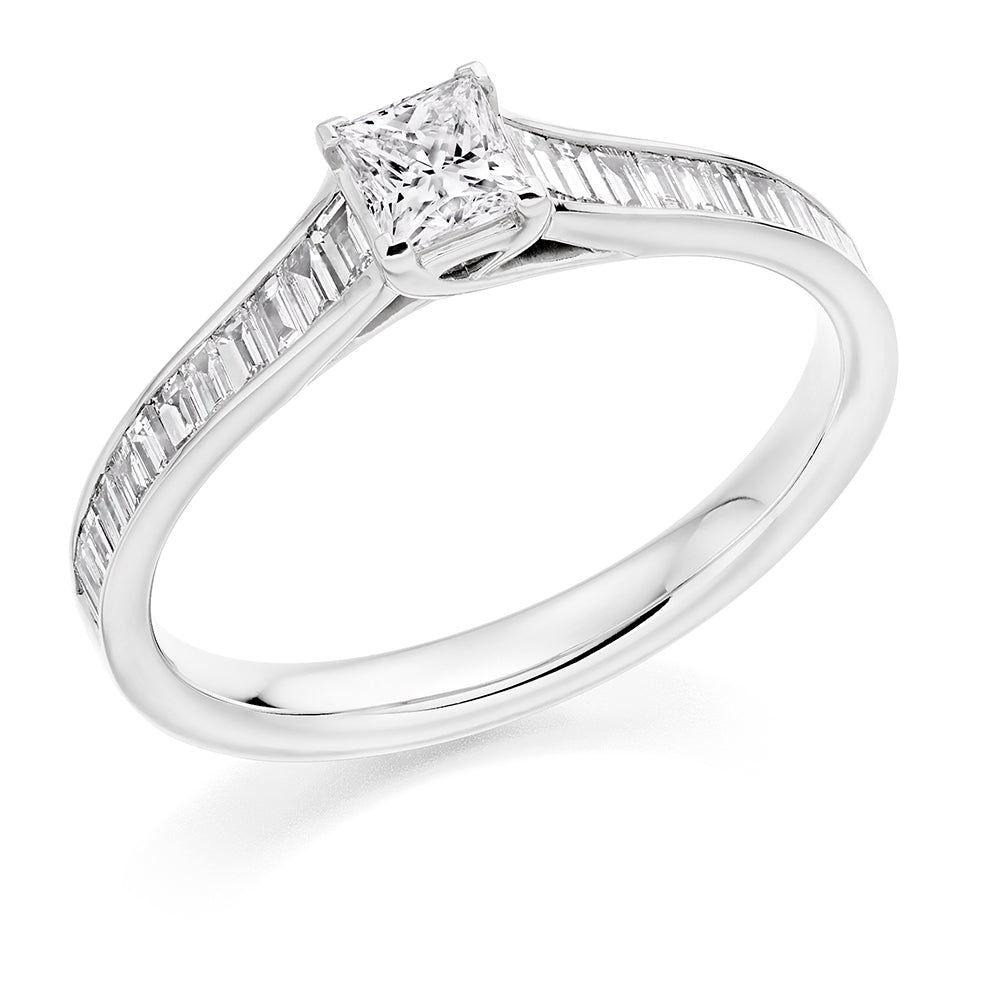 Channel-Set Solitaire Princess Cut Engagement Ring in White Gold