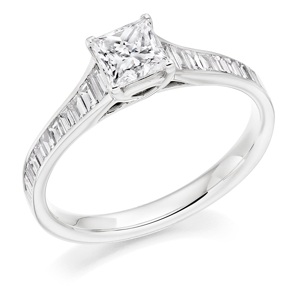 Channel-Shouldered Solitaire Princess Cut Engagement Ring, 0.5ct in White Gold