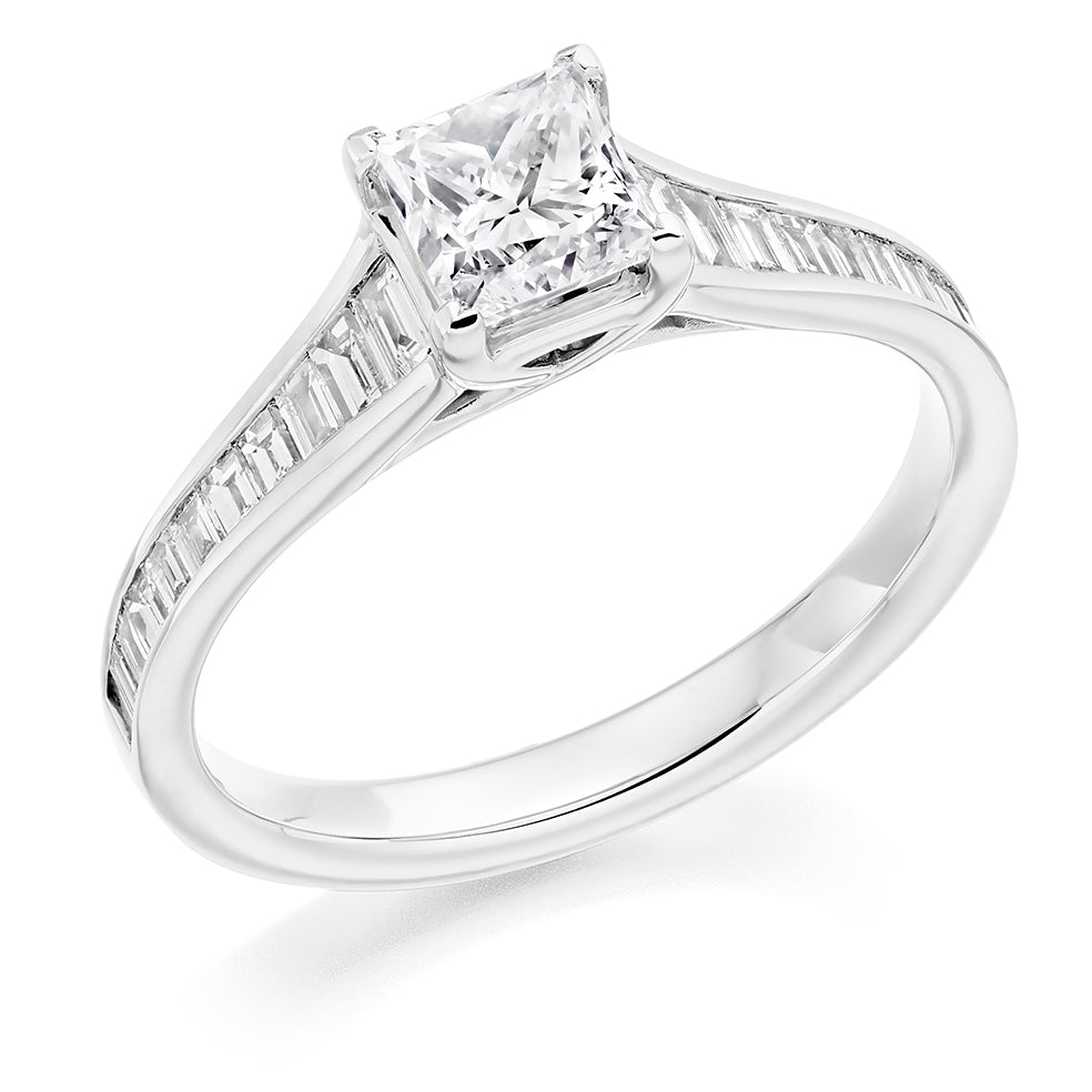 Channel-Set Solitaire Princess Cut Engagement Ring, 0.75ct in White Gold