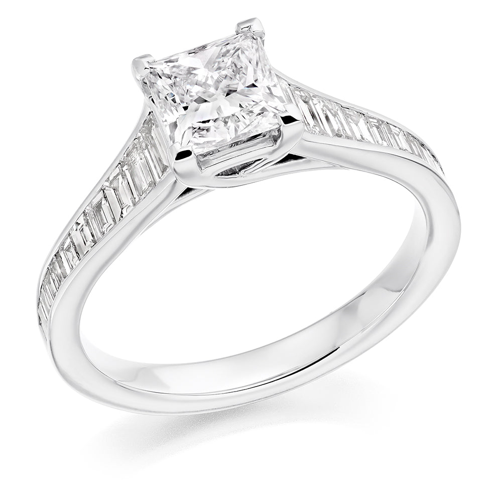 Channel-Shouldered Solitaire Princess Cut Engagement Ring in White Gold