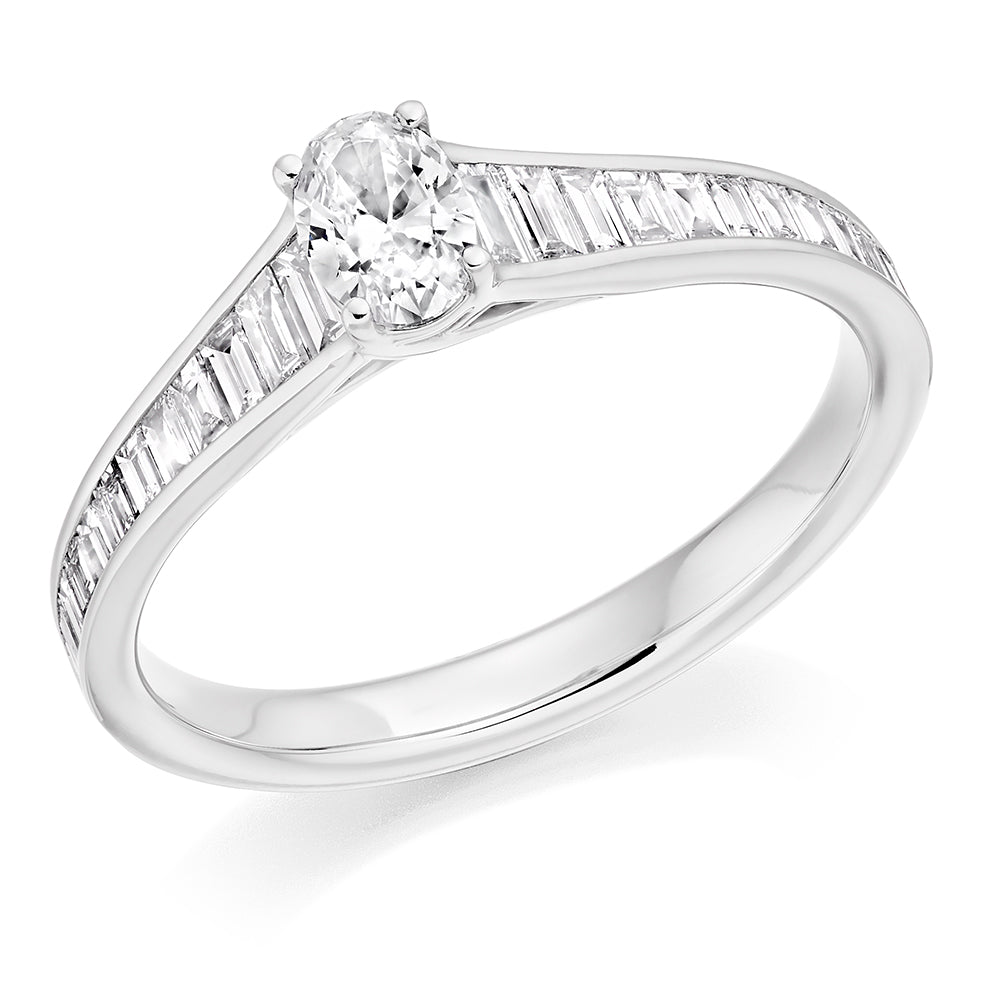 Channel-Set Solitaire Oval Cut Engagement Ring, 0.25ct in White Gold