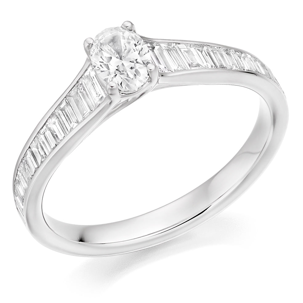 Channel-Shouldered Solitaire Oval Cut Engagement Ring, 0.33ct in White Gold