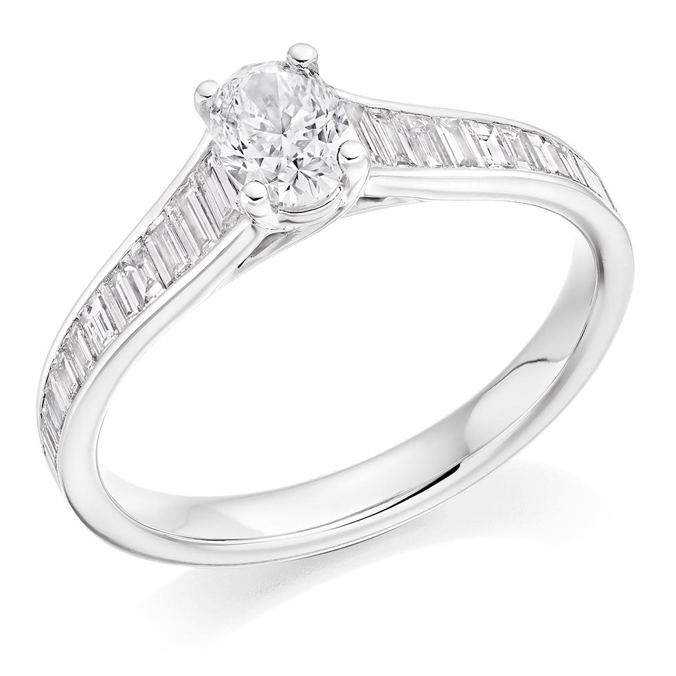 Channel-Set Solitaire Oval Cut Engagement Ring, 0.4ct in White Gold