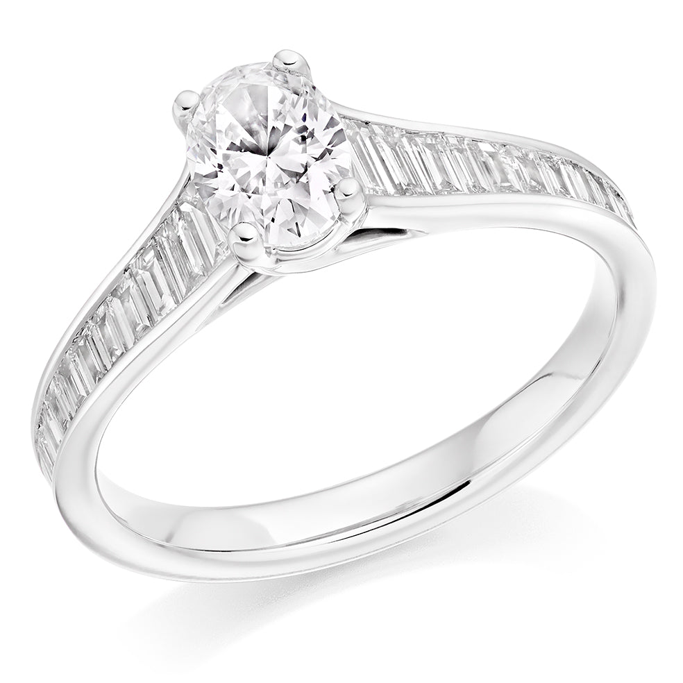 Channel-Shouldered Solitaire Oval Cut Engagement Ring in White Gold