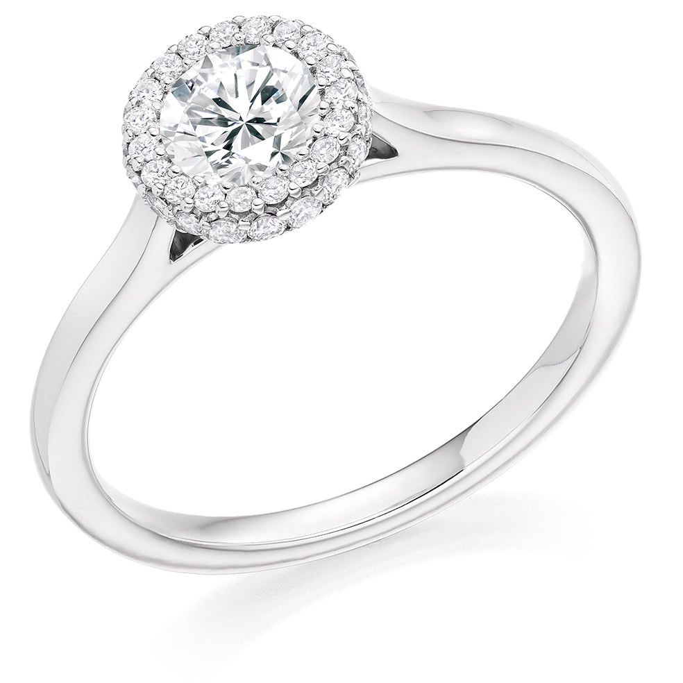 Halo with Plain Shoulders Round Brilliant Engagement Ring, 0.5ct in White Gold
