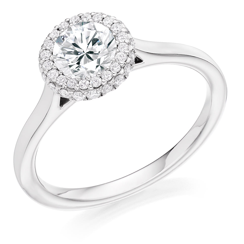 Quiet Halo Round Brilliant Engagement Ring, 0.75ct in White Gold