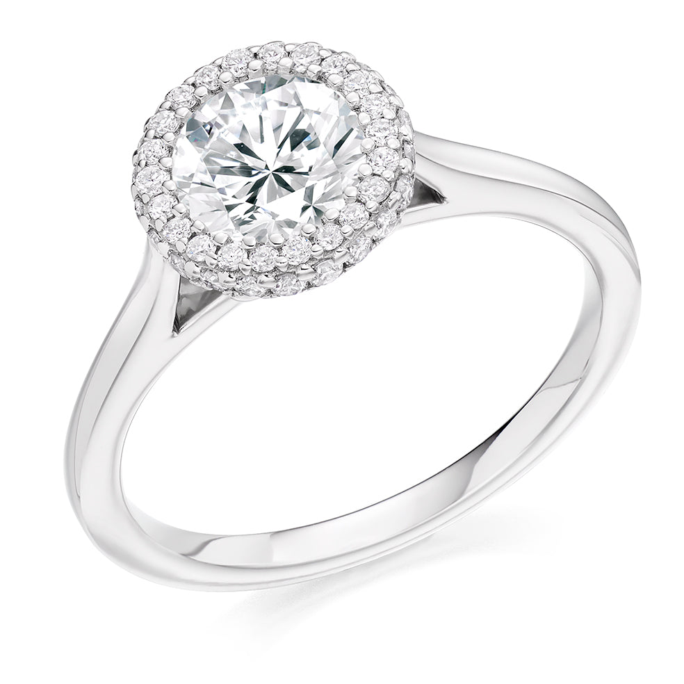 Plain-Band Halo Round Brilliant Engagement Ring, 1.0ct in White Gold