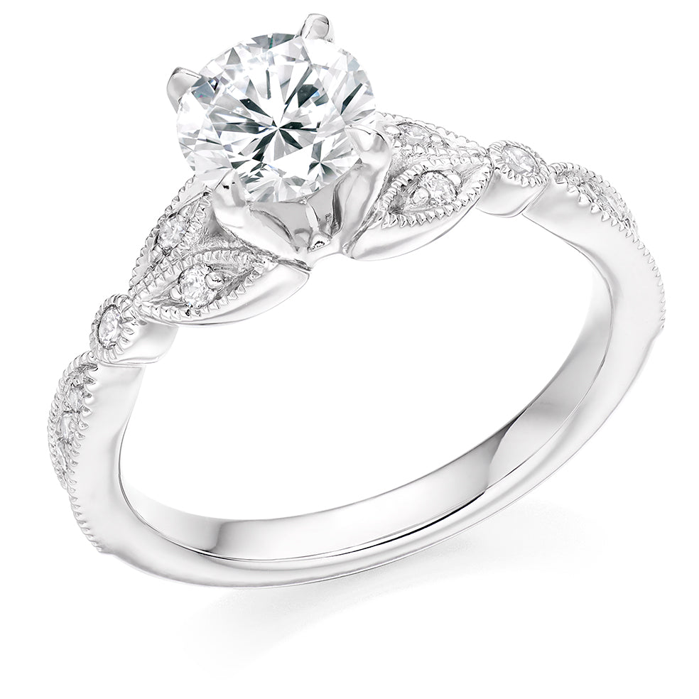 Pavé-Shouldered Solitaire Round Brilliant Engagement Ring, 1.0ct in White Gold
