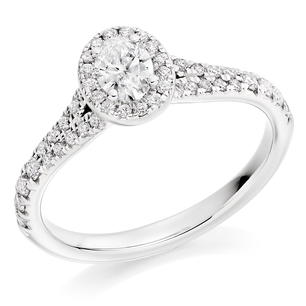 Curved-Shoulder Halo Oval Cut Engagement Ring, 0.25ct in White Gold