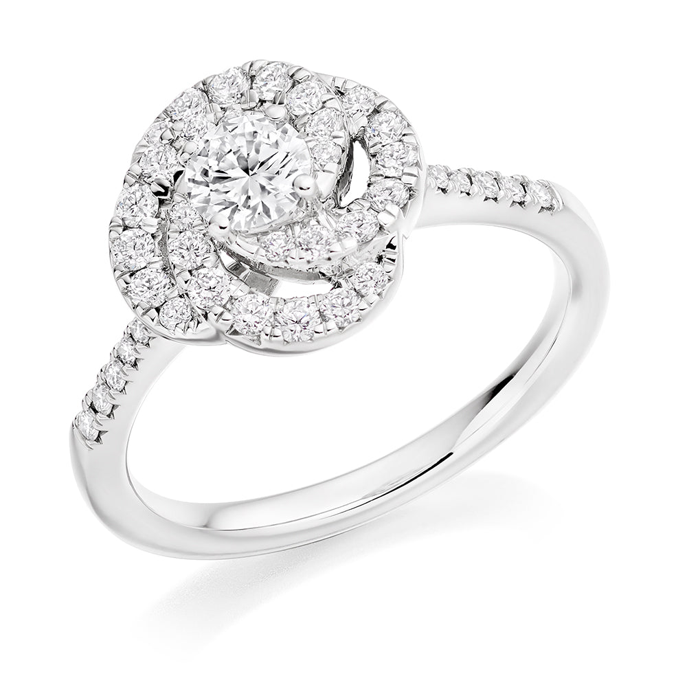 Classic Halo Round Brilliant Engagement Ring 0.78ct in White Gold