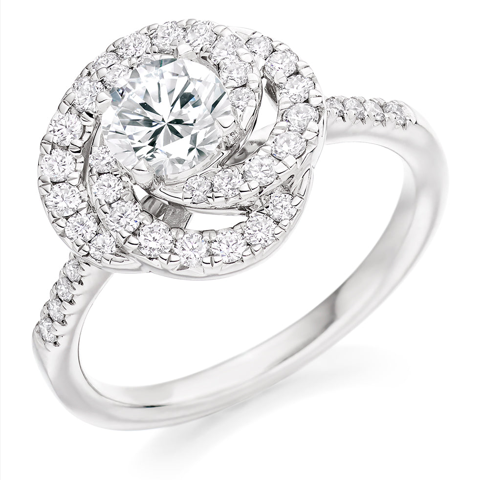 Classic Halo Round Brilliant Engagement Ring, 0.75ct in White Gold