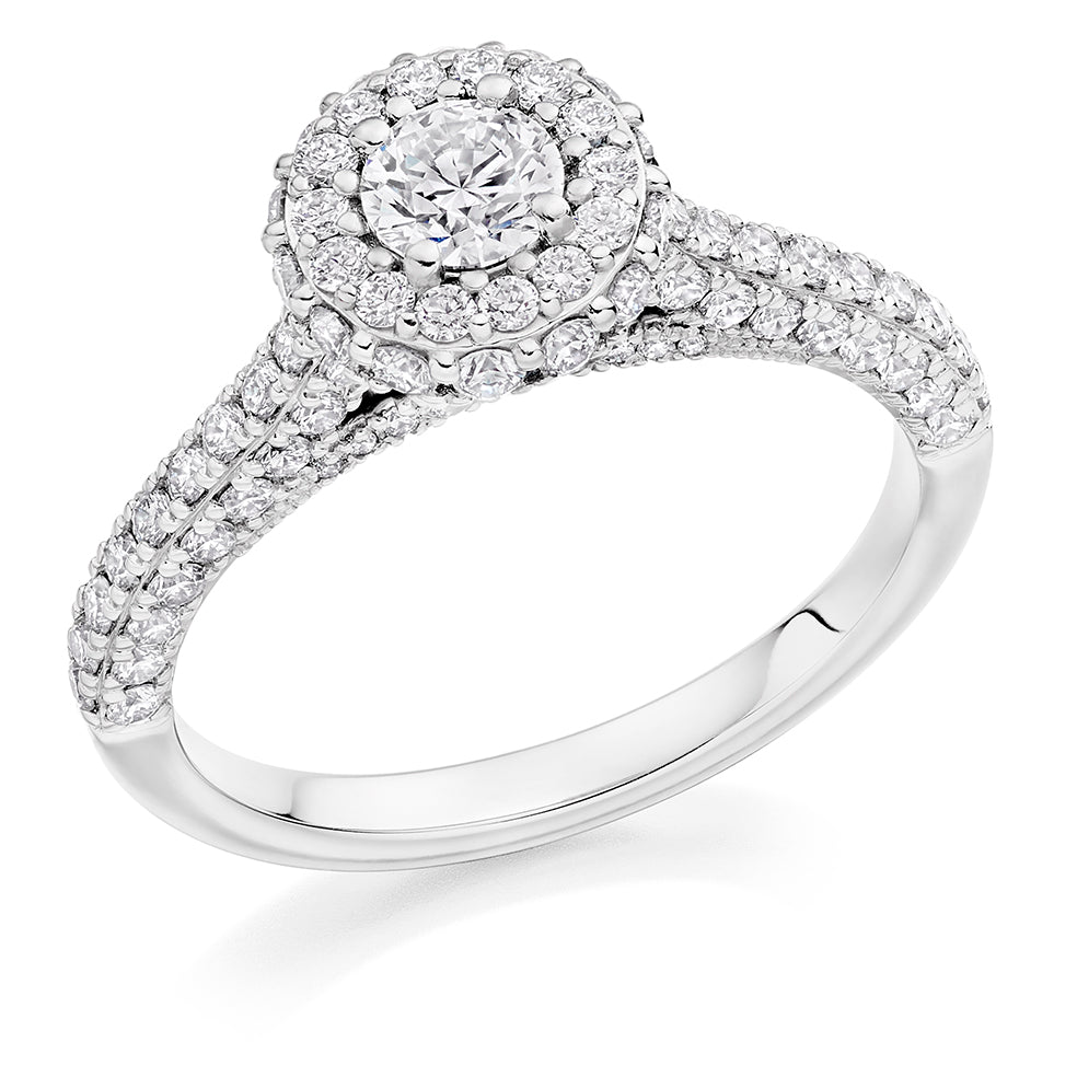 Halo with Diamond Shoulders Round Brilliant Engagement Ring 1.33ct in White Gold