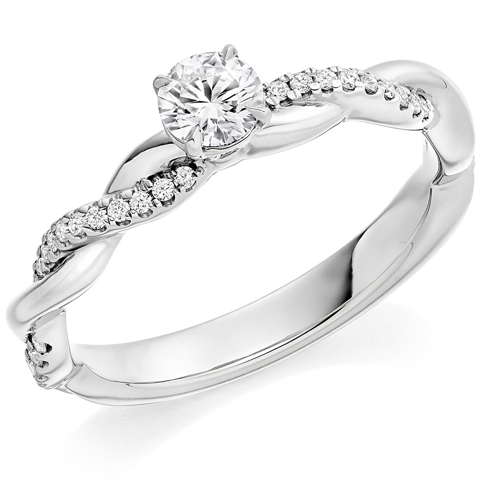 Curved-Shoulder Solitaire Round Brilliant Engagement Ring in White Gold
