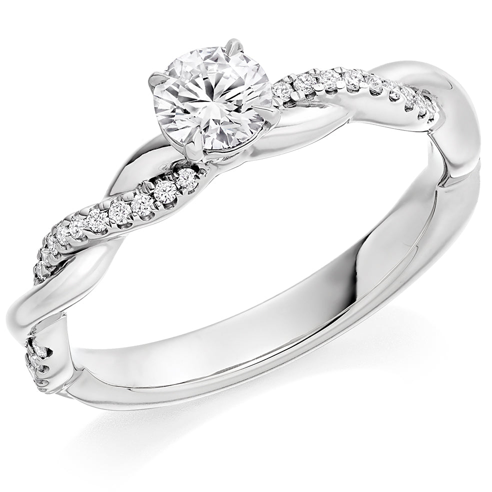 Solitaire with Split Shoulders Round Brilliant Engagement Ring, 0.33ct in White Gold