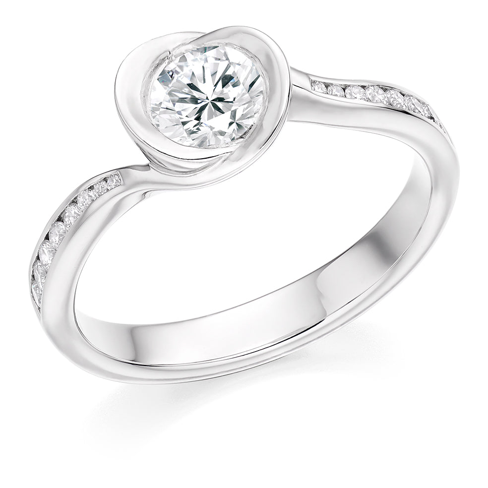 Pavé-Shouldered Solitaire Round Brilliant Engagement Ring, 0.6ct in White Gold