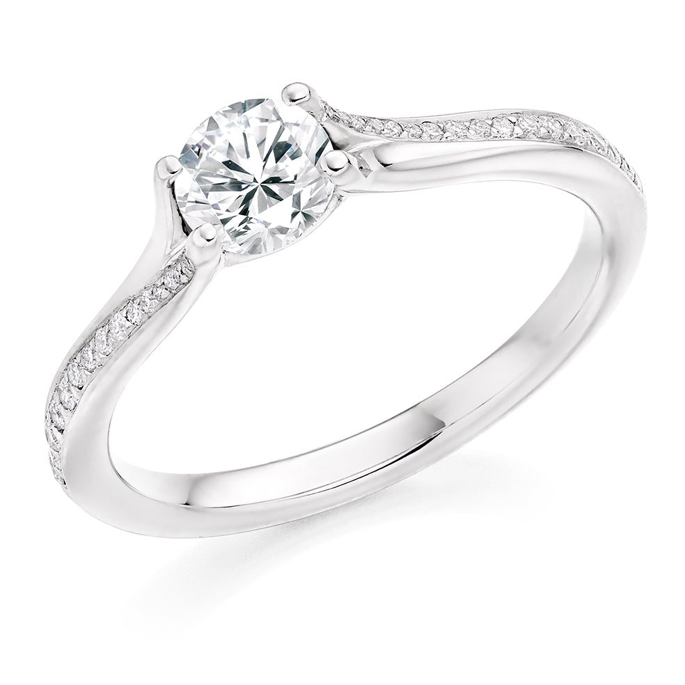 Solitaire with Split Shoulders Round Brilliant Engagement Ring 0.62ct in White Gold