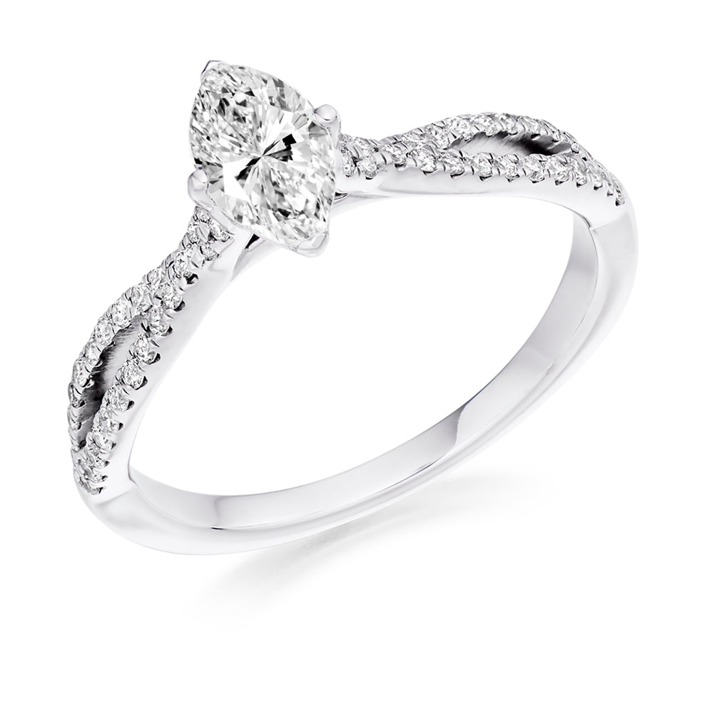 Split-Shoulder Solitaire Marquise Cut Engagement Ring in White Gold