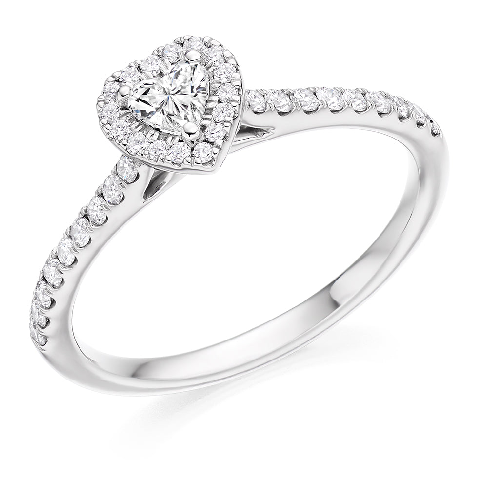 Pavé-Shoulder Halo Heart-Cut Engagement Ring, 0.15ct in White Gold