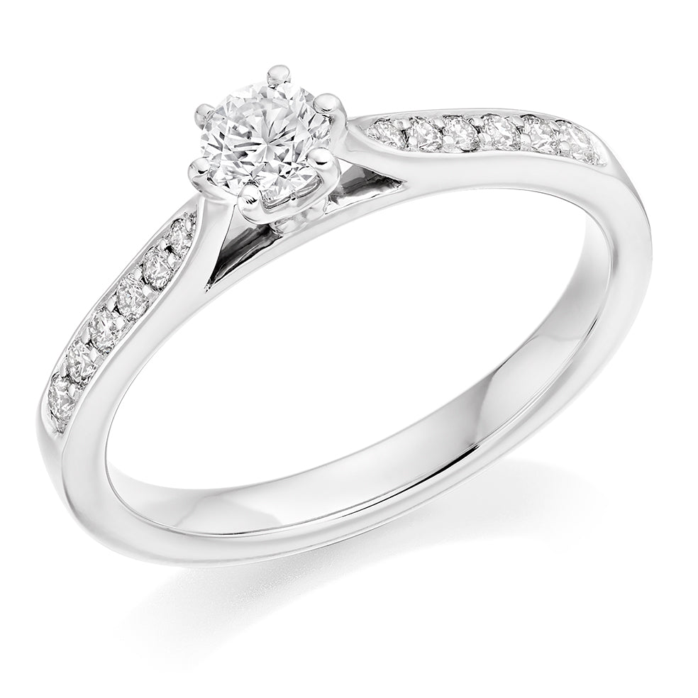 Fine Pavé Solitaire Round Brilliant Engagement Ring 0.42ct in White Gold
