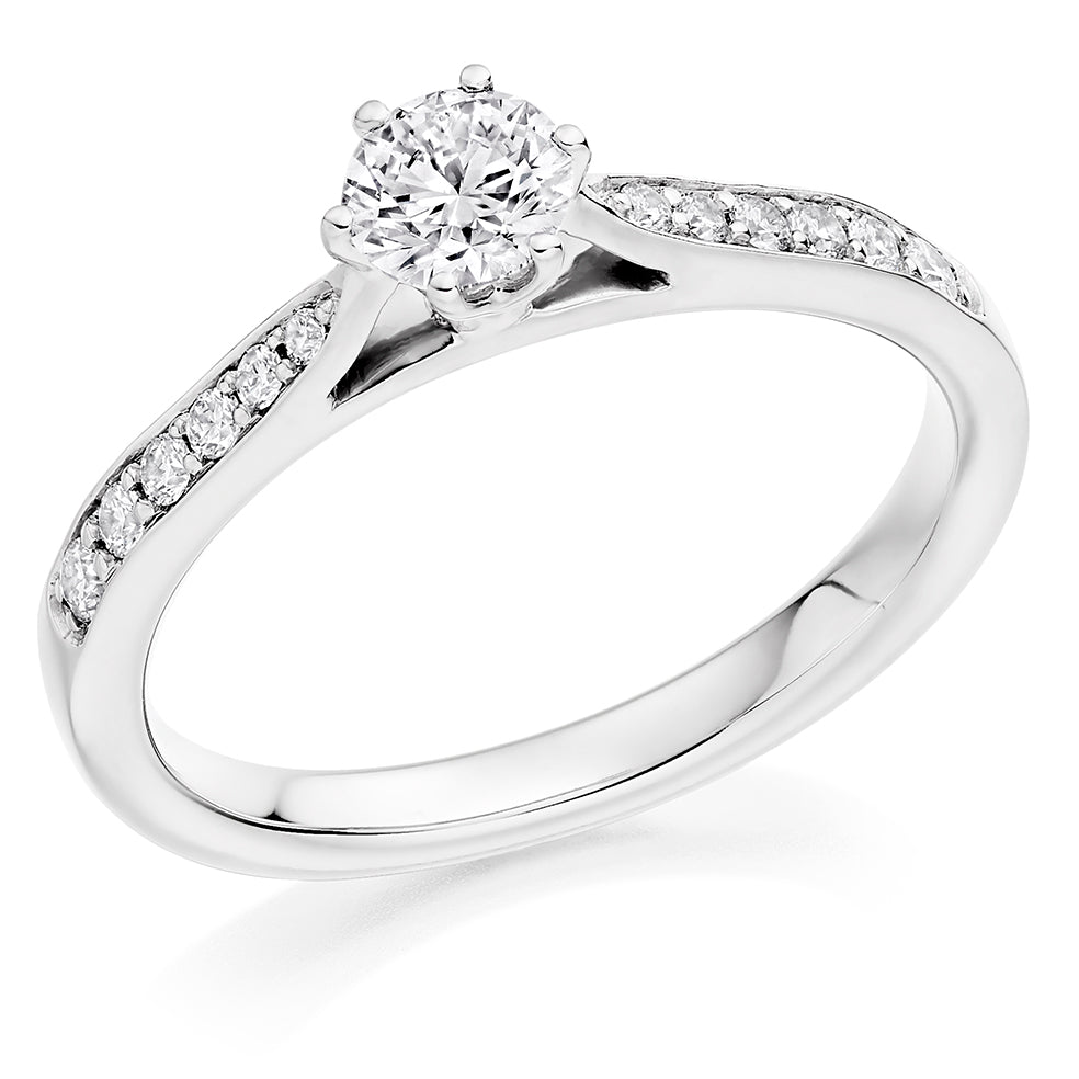 Pavé-Shouldered Solitaire Round Brilliant Engagement Ring 0.5ct in White Gold