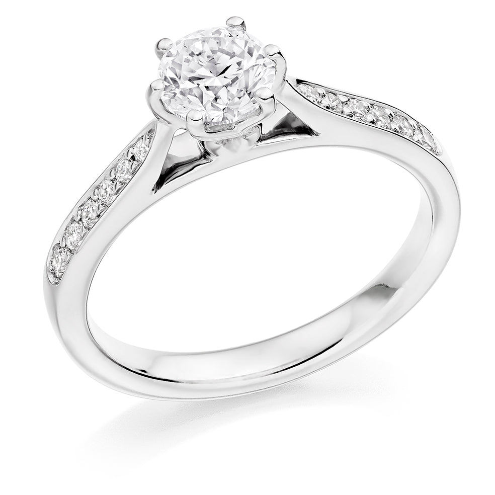 Fine Pavé Solitaire Round Brilliant Engagement Ring, 0.75ct in White Gold