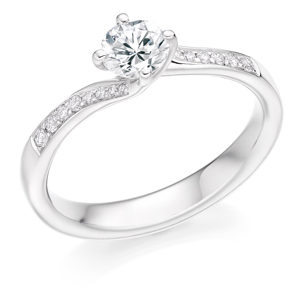 Fine Pavé Solitaire Round Brilliant Engagement Ring 0.65ct in White Gold
