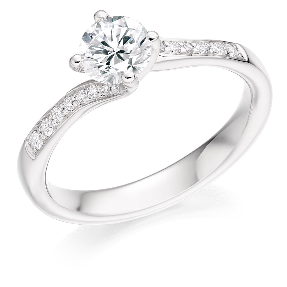 Pavé-Shouldered Solitaire Round Brilliant Engagement Ring 0.9ct in White Gold
