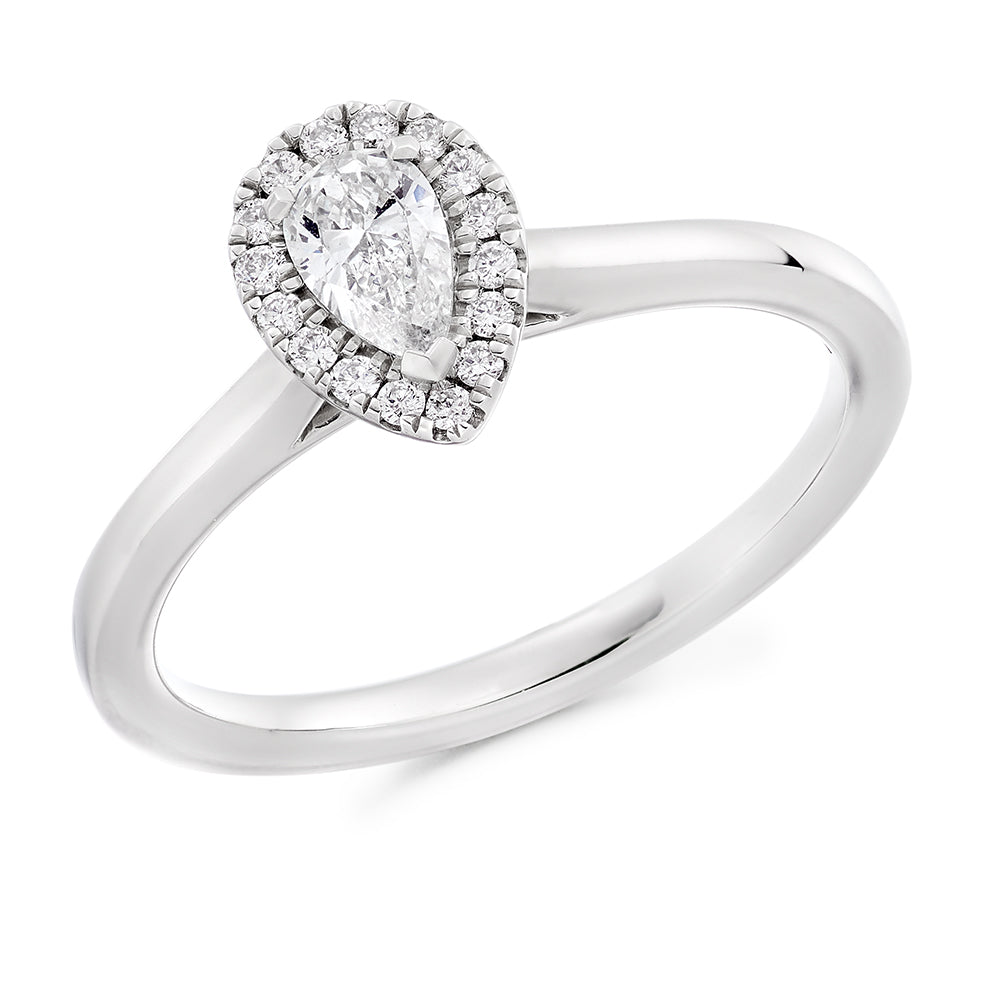 Quiet Halo Pear Cut Engagement Ring in White Gold