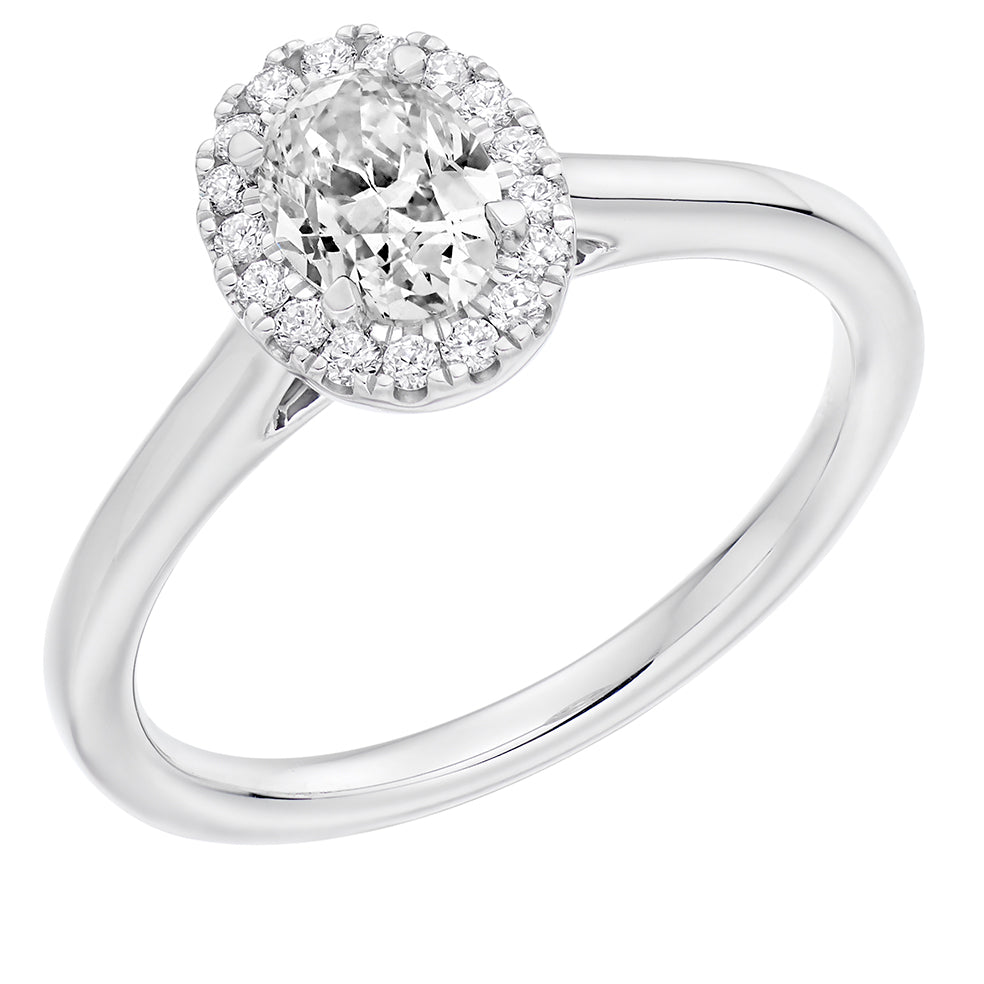 Quiet Halo Oval Cut Engagement Ring in White Gold