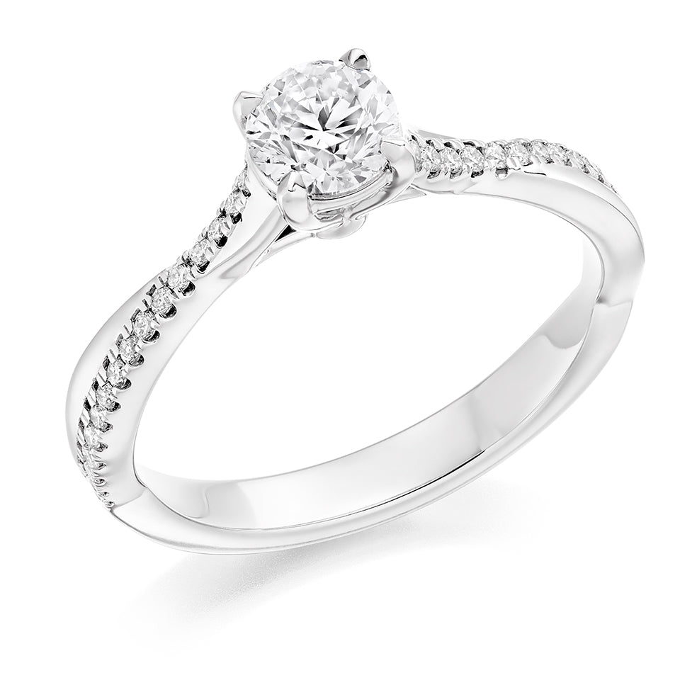 Accent-Shouldered Solitaire Round Brilliant Engagement Ring, 0.5ct in White Gold