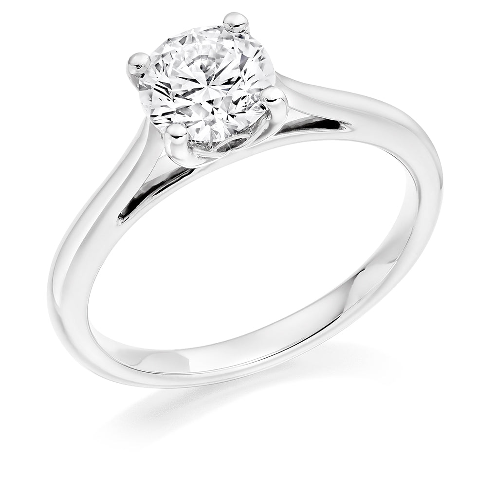 Solitaire Round Brilliant Engagement Ring, 0.9ct in White Gold