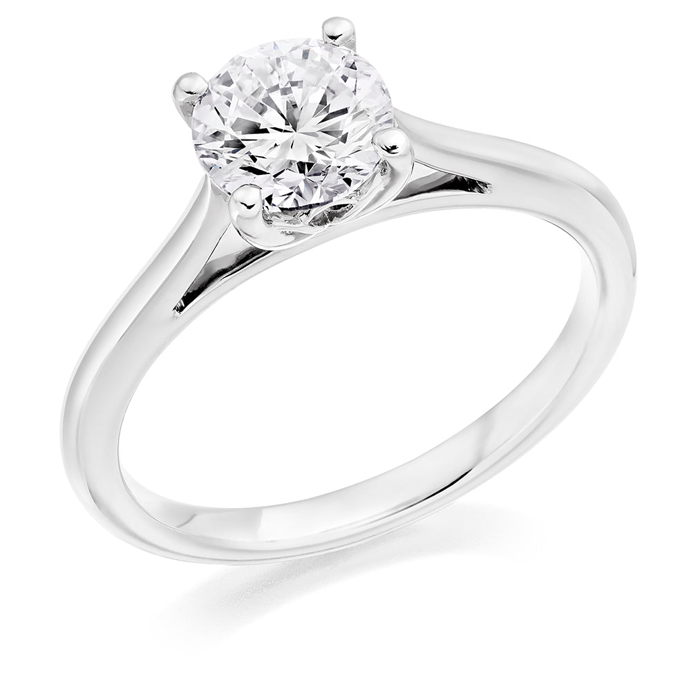 Classic Solitaire Round Brilliant Engagement Ring — Hand Finished in White Gold