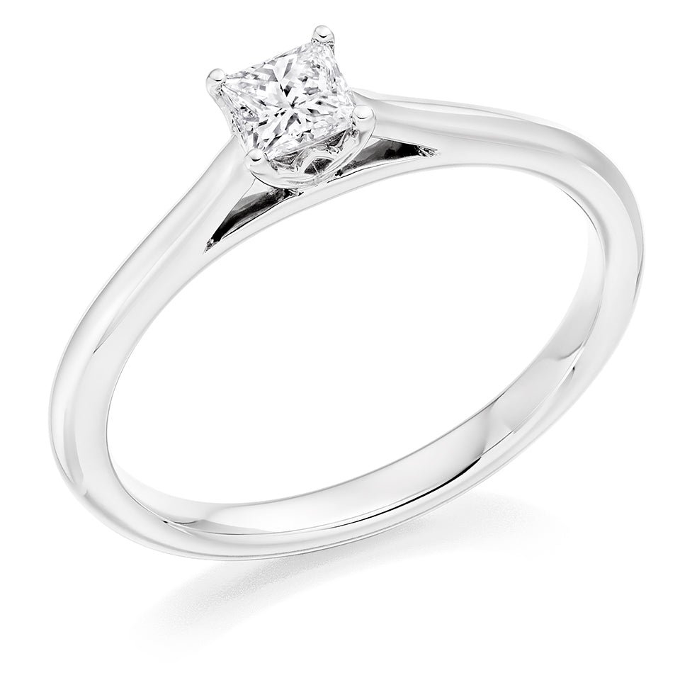 Classic Solitaire Princess Cut Engagement Ring, 0.25ct in White Gold