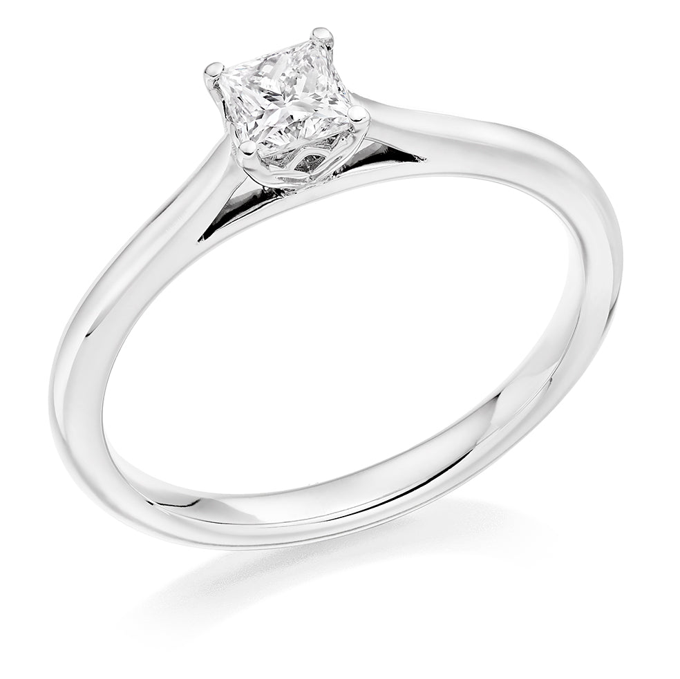 Clean-Band Solitaire Princess Cut Engagement Ring, 0.33ct in White Gold