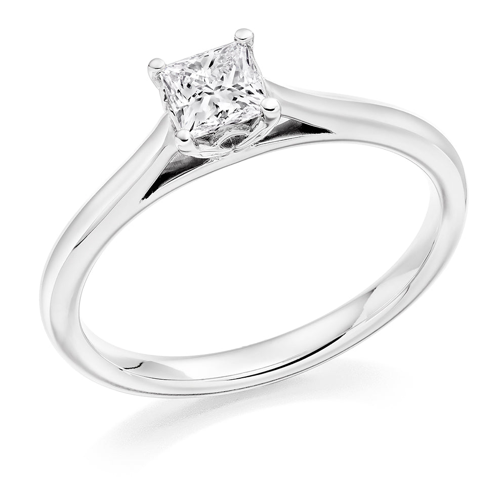 Simple Solitaire Princess Cut Engagement Ring, 0.4ct in White Gold