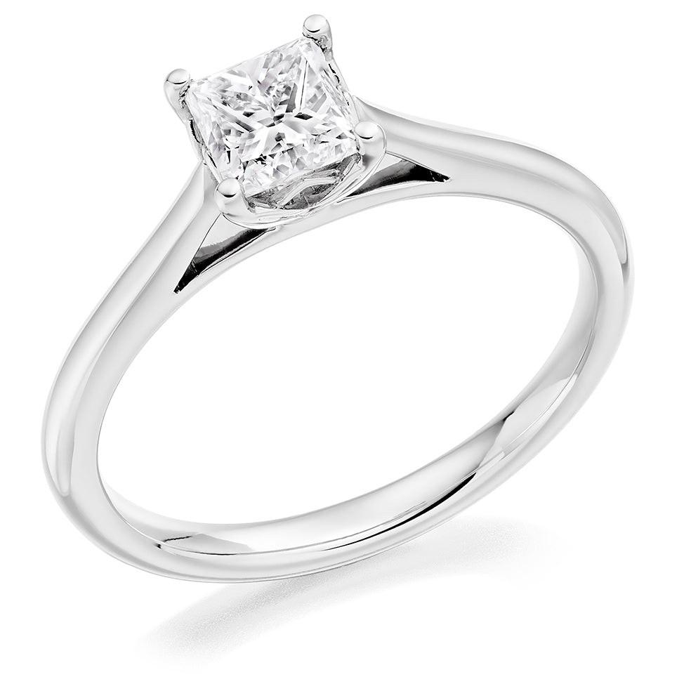 Traditional Solitaire Princess Cut Engagement Ring, 0.5ct in White Gold