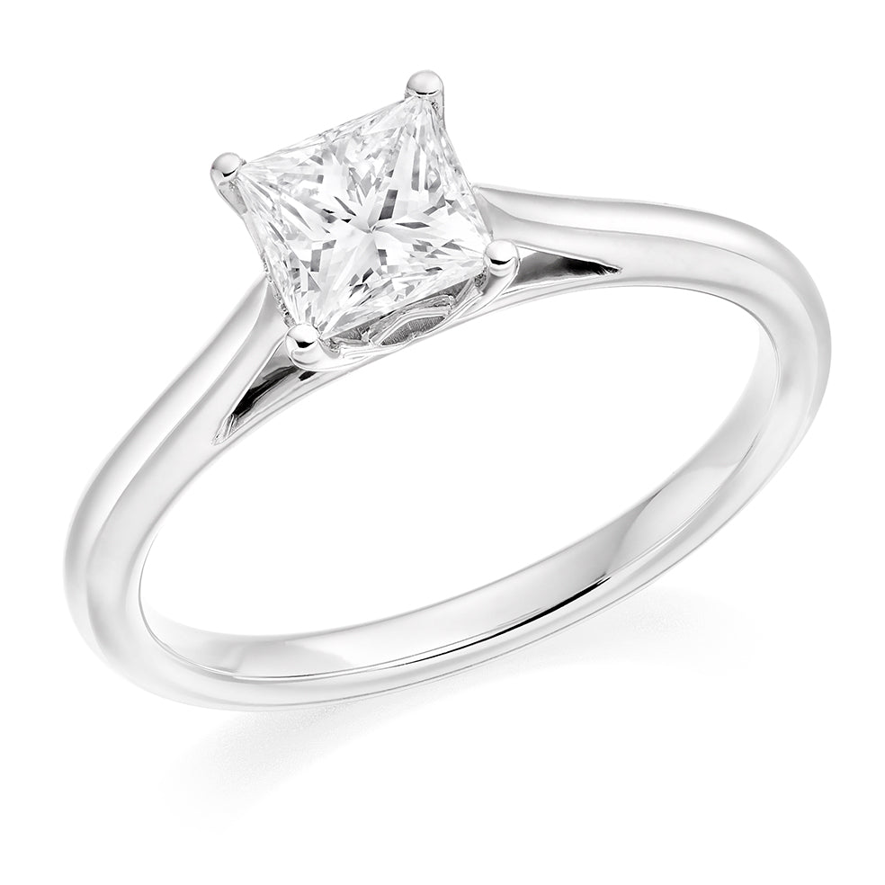 Clean-Band Solitaire Princess Cut Engagement Ring, 0.75ct in White Gold