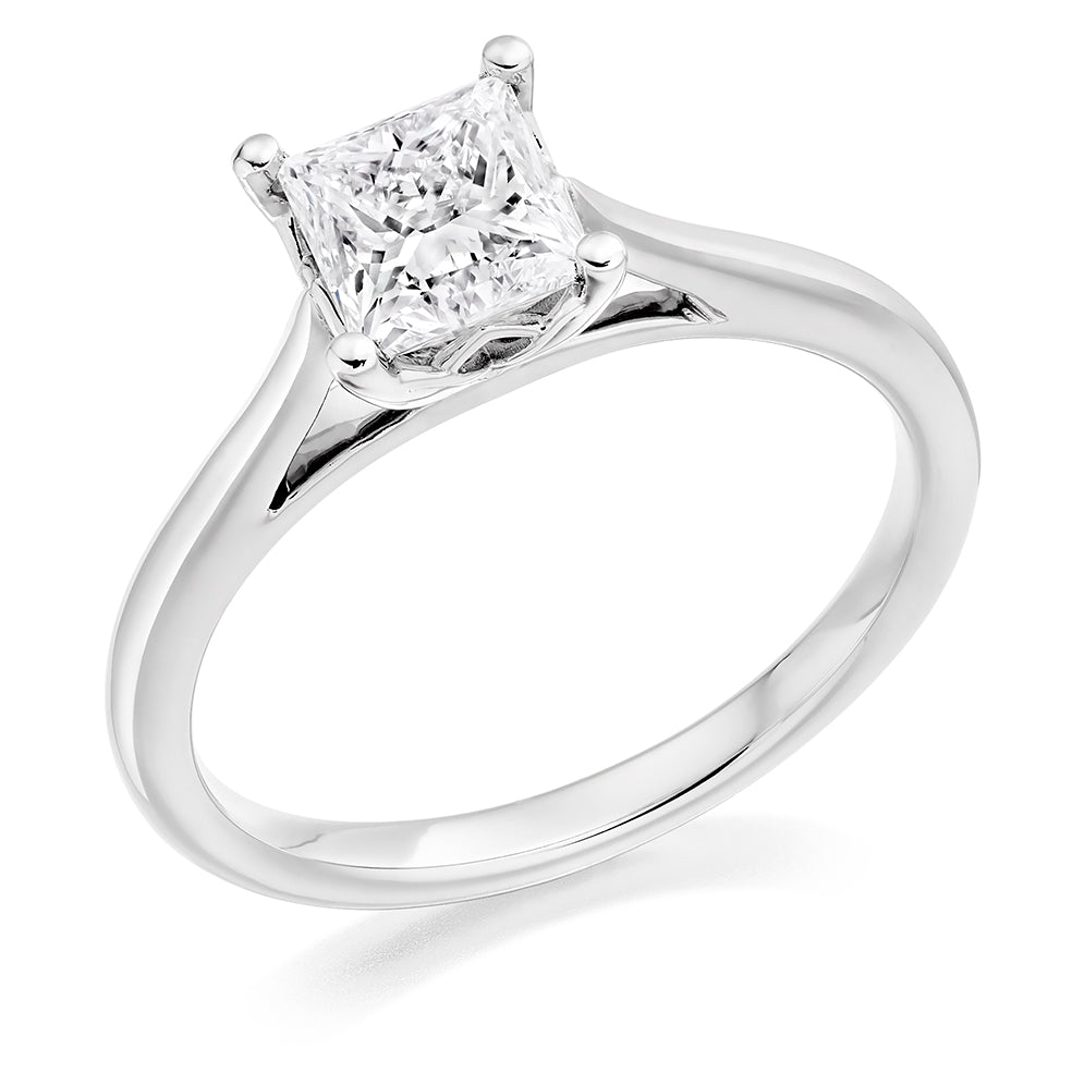Simple Solitaire Princess Cut Engagement Ring, 1.0ct in White Gold