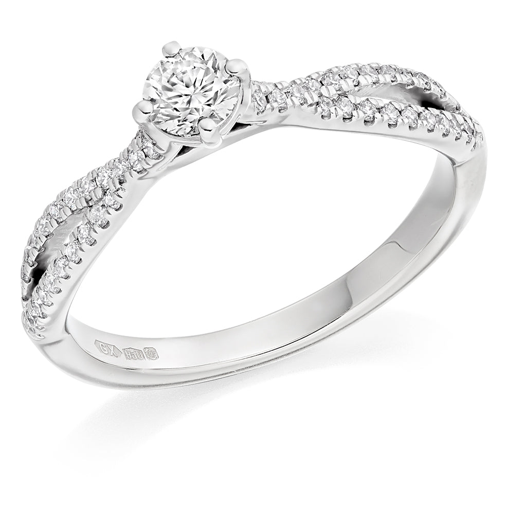 Solitaire with Split Shoulders Round Brilliant Engagement Ring in White Gold