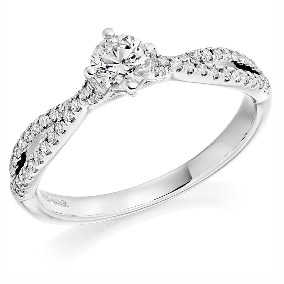 Split-Shoulder Solitaire Round Brilliant Engagement Ring, 0.33ct in White Gold
