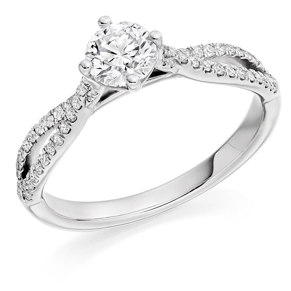 Curved-Shoulder Solitaire Round Brilliant Engagement Ring, 0.5ct in White Gold