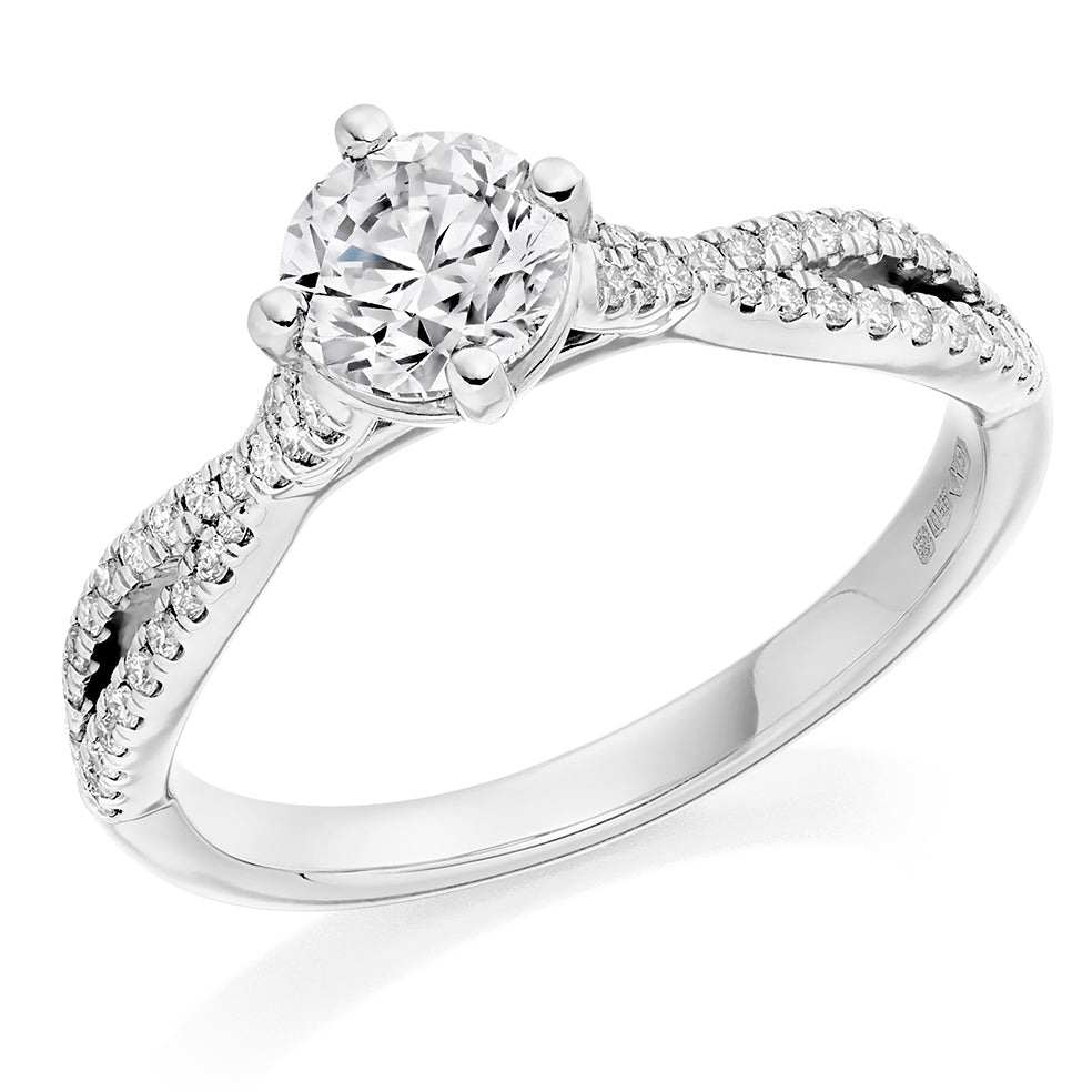 Split-Shoulder Solitaire Round Brilliant Engagement Ring, 0.75ct in White Gold