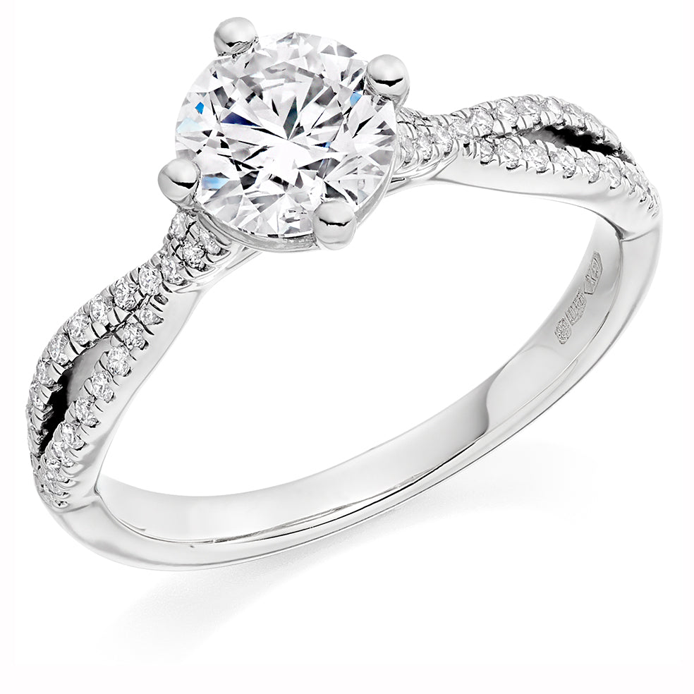 Solitaire with Split Shoulders Round Brilliant Engagement Ring, 1.0ct in White Gold