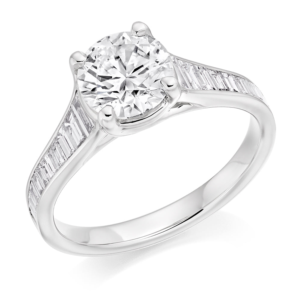 Channel-Shouldered Solitaire Round Brilliant Engagement Ring, 1.3ct in White Gold