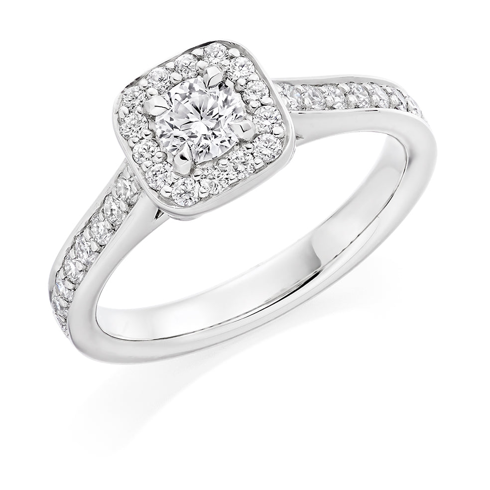 Pavé Halo Round Brilliant Engagement Ring, 0.25ct in White Gold
